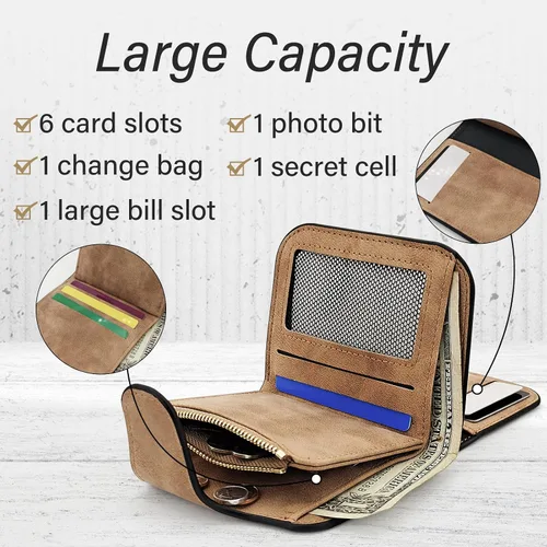 Vista 3 de Cartera de piel sintética para mujer, elegante cartera con múltiples ranuras para tarjetas, bolsillo con cremallera, compartimento para efectivo