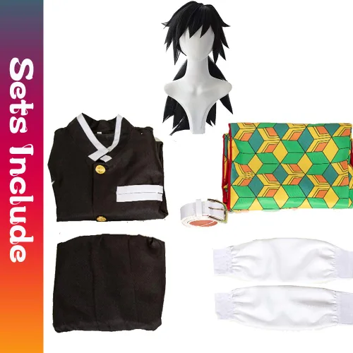 Vista 4 de Disfraces Demon Slayer Kamado Nezuko Tanjirou Agatsuma Zenitsu Tomioka Giyuu Japonés Anime Traje de Halloween con peluca