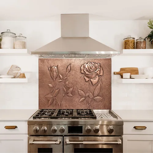 Vista 4 de Kitchen Backsplash, Rose Flowers Copper Backsplash, Custom Copper Backsplash Panel, Handmade Copper Backsplash Tile, Indoor Outdoor Wall Decor