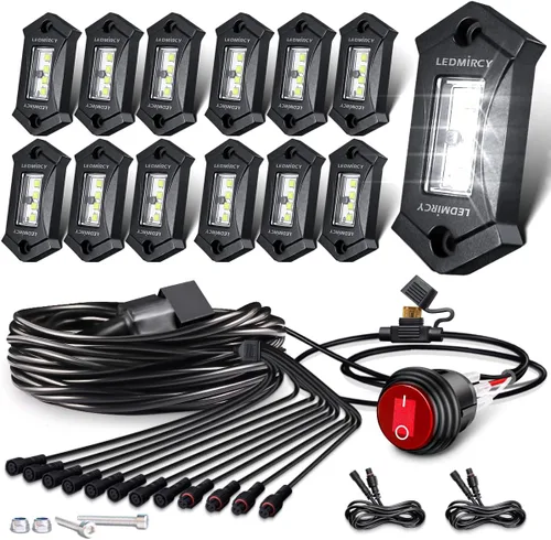 Vista 10 de LEDMIRCY Kit de luces de roca blanca pura con interruptor de arnés de cable, 12 luces LED de alta potencia para camiones, UTV, ATV, SUV