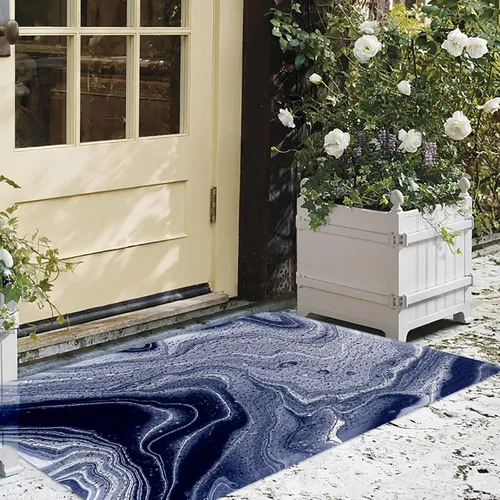 Vista 4 de Tapete de bienvenida con textura de mármol azul marino, antideslizante, tapete de piso para interiores y exteriores, tapete de patio, pintura al