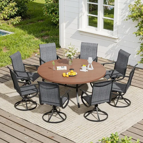 Vista 65 de VICLLAX Muebles pequeños de exterior de 3 piezas, 2 sillas giratorias de patio y mesa redonda pequeña para 2, sillas de carbón oscuro y negro