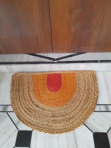 Vista 2 de Jaipur Art & Rugs - Tapete para puerta delantera de yute natural hecho a mano indio, tapete medio redondo, 30 x 50 pulgadas, tapetes para puerta al