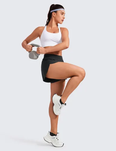 Vista 3 de CRZ YOGA - Pantalones cortos deportivos, de tiro medio, para mujer, ligeros, con abertura alta, forro, de secado rápido, para gimnasio