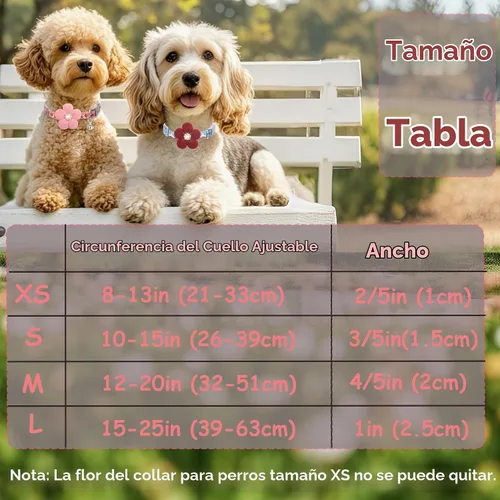 Vista 8 de Collar para perro mediano con flor, collares de perro para perros medianos Collar para niña Collar de perro lindo con campana, longitud ajustable