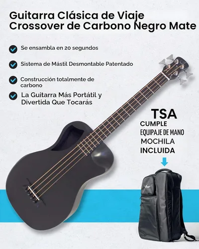 Vista 2 de Journey Instruments - Guitarra de viaje plegable de fibra de carbono OB660M Negro