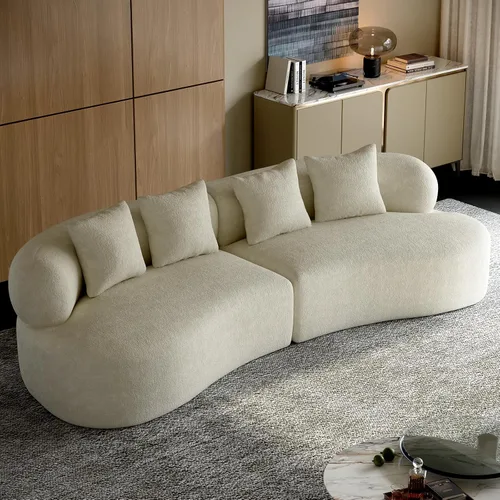 Vista 10 de Sofá biplaza curvo de chenilla de 79 pulgadas, asiento profundo, color beige