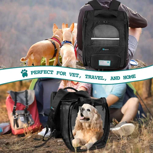 Vista 7 de PetAmi Mochila transportadora para perros y gatos, mochila expandible para viajes y senderismo, mochila de transporte para perros pequeños, medianos