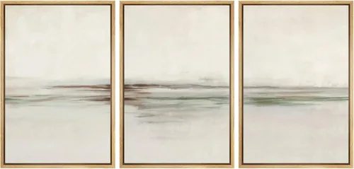 Vista 49 de SIGNFORD - Set de obras de arte en lienzo enmarcado para pared, ilustraciones abstractas de neblina del desierto en tonos neutros beige y marrón