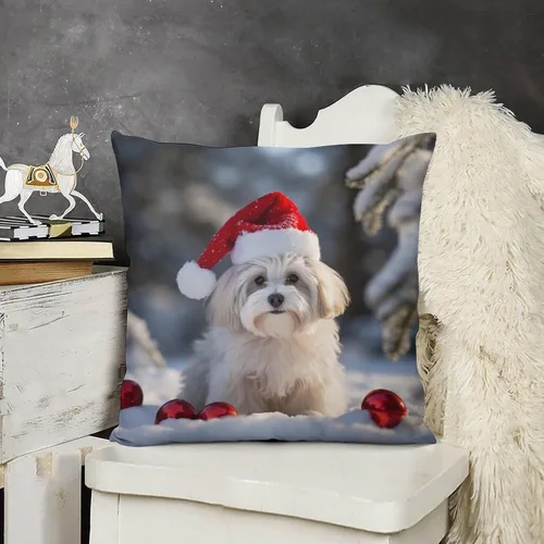 Vista 15 de Almohadas decorativas para sofá, perro, cachorro, decoradas con luces de Papá Noel, regalo para amantes de los perros, funda de cojín para sofá al