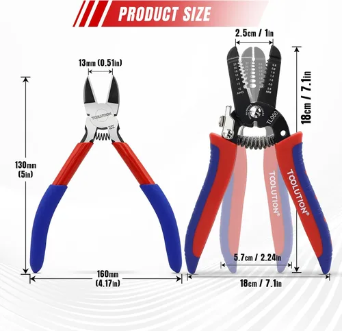 Vista 2 de 2-Piece Electrician's Pliers Set - 7" Wire Stripper & 5" Flush Cutter - Professional Wire Stripping Tool with Spring-Loaded Design & Non-Slip Grip
