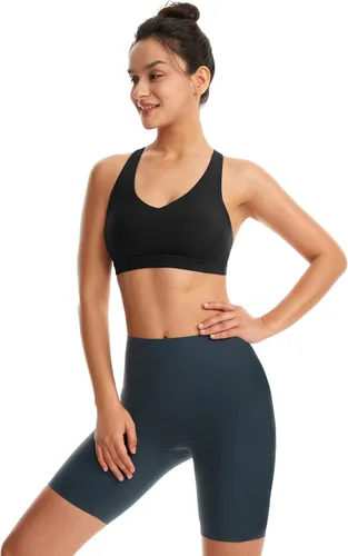 Vista 4 de Sujetadores deportivos acolchados para mujer, brasier deportivo sexy de línea larga entrecruzada, brasier deportivo de soporte medio con tirantes