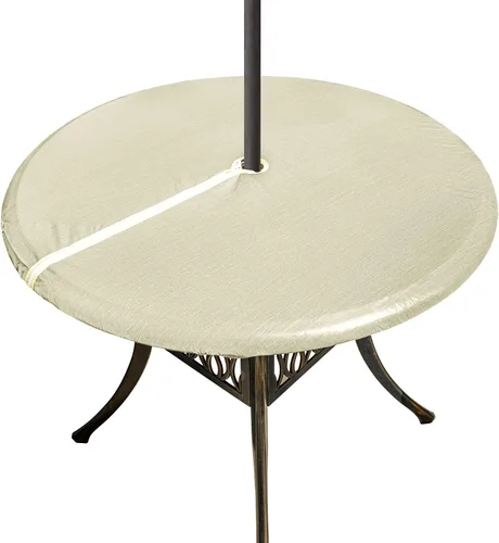 Vista 11 de Mantel redondo de vinilo con agujero para paraguas y cremallera, mantel ajustable 100% impermeable, fácil de limpiar, cubierta de mesa de PVC