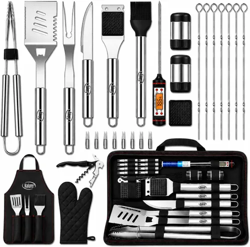 Vista 10 de Kaluns - Accesorios para parrilla, regalos para papá para el día del padre, juego de parrilla de acero inoxidable resistente, accesorios