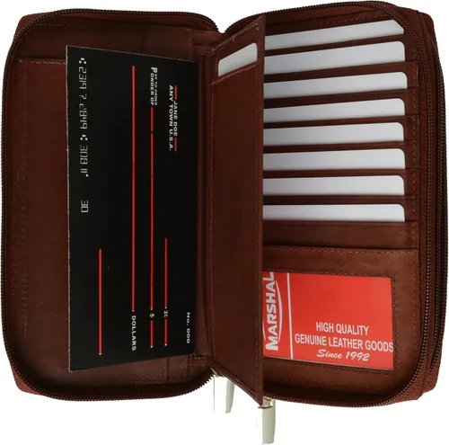 Vista 2 de Marshal Cartera de chequera de embrague de doble cremallera de cuero genuino para las mujeres #4575CF