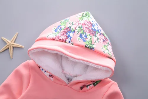 Vista 8 de Conjunto de ropa de primavera y otoño e invierno para niñas pequeñas, terciopelo cálido con capucha y pantalones