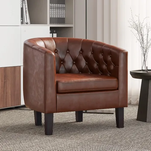 Vista 18 de BELLEZE Sillas de acento negras para sala de estar, elegante silla de brazo tapizada con respaldo capitoné en forma de barril, silla de club