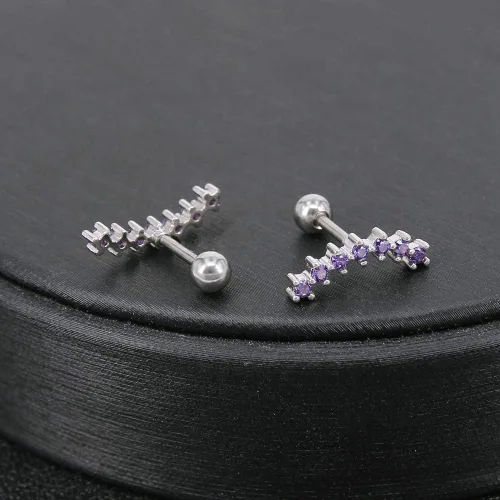 Vista 3 de ZS Curve Seven Stud CZ Aretes de acero inoxidable 316L para oreja, hélice, caracola, cartílago, piercing