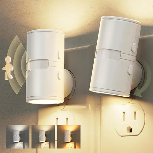 Vista 27 de L LOHAS LED Luz nocturna con sensor de movimiento, mini luces nocturnas activadas por movimiento, enchufar a la pared, luz giratoria con sensor
