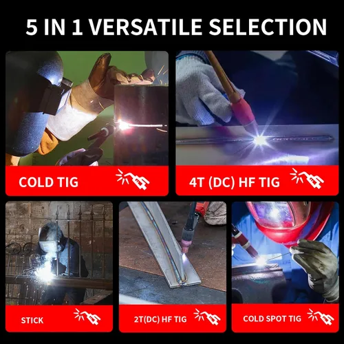 Vista 5 de PONEY Soldador TIG 200 Amp 5 en 1 TIG Máquina de soldadura TIG DC TIG/Spot TIG/Pulse TIG/Stick, 110V/220V Voltaje dual con pantalla digital grande