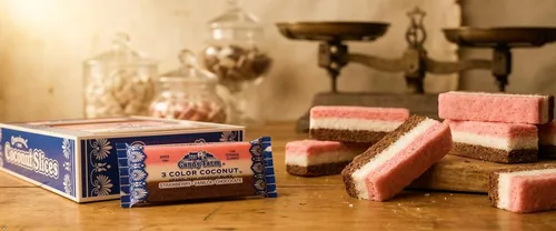 Vista 5 de Coconut Slice, Barras de dulce (24 barras de coco húmedas y deliciosas envueltas individualmente de 1.65 oz por caja) Soft And Chewy Coconut Candy