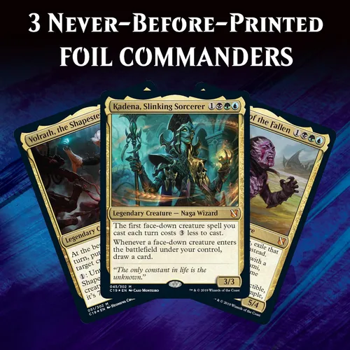 Vista 3 de Magic: The Gathering Commander 2019 Mazo Amenaza Sin Rostro Mazo de 100 Cartas Listo para Jugar 3 Comandantes Foil