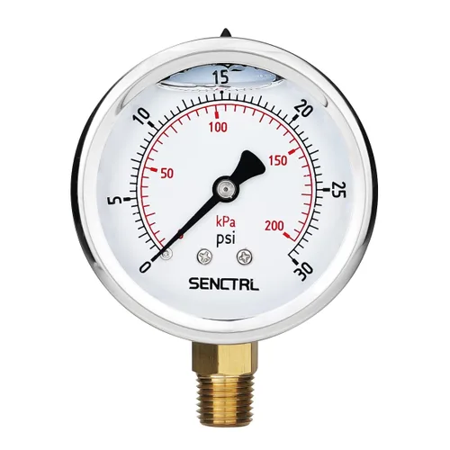 Vista 11 de SENCTRL Medidor de baja presión relleno de líquido de aceite de silicona al vacío de 30 inHg, tamaño de dial de 2.5", montaje inferior NPT de 1/4