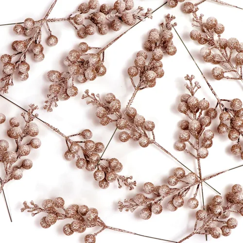 Vista 2 de 16 Piezas de Tallos de Bayas Artificiales con Purpurina, Púas de Navidad Esmeriladas de 8 Pulgadas, Rociadores de Bayas, Ramas de Bayas de Acebo