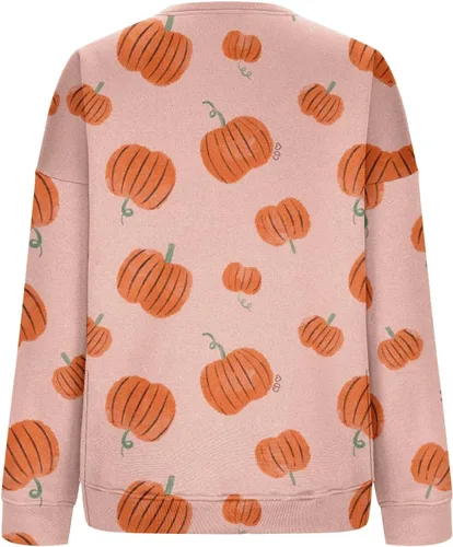 Vista 2 de Sudadera de manga larga con cuello redondo y abertura lateral para mujer, estampado de Halloween, talla S-3XL