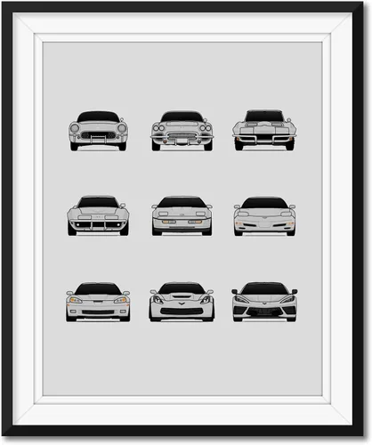 Vista 24 de Custom Car Posters Póster hecho a mano compatible con Chevy Corvette Generations e impresión de C1 C2 C3 C4 C5 C6 C7 C8 – Multi, impresión metálica