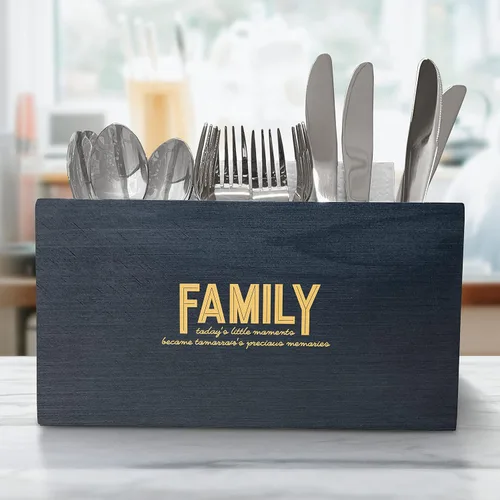 Vista 8 de Organizador de utensilios de cocina con cita familiar, organizador de utensilios de madera para cocina, caja organizadora de utensilios de cocina