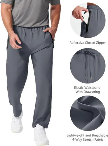Vista 4 de Hebepol Pantalones de senderismo ligeros para hombre, de secado rápido, pantalones deportivos de pesca, correr, entrenamiento, 3 bolsillos