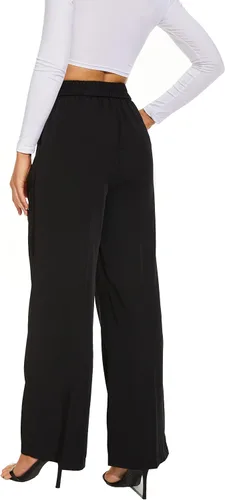Vista 6 de FUNYYZO Pantalones de pierna ancha para mujer, cintura alta elástica en la espalda, pantalones de trabajo de negocios, pantalones largos y rectos