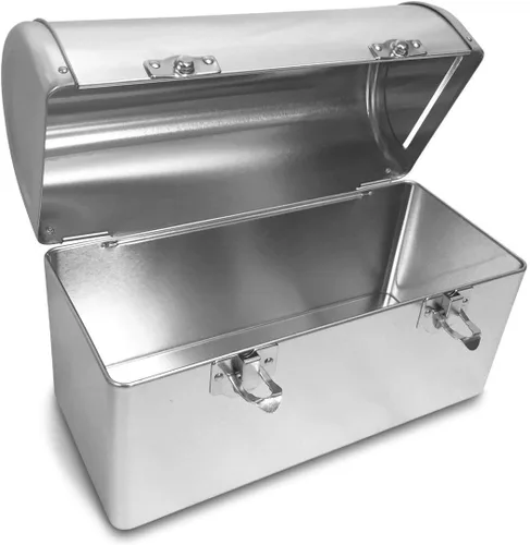 Vista 2 de Caja para el almuerzo con cúpula de metal liso. Color plata
