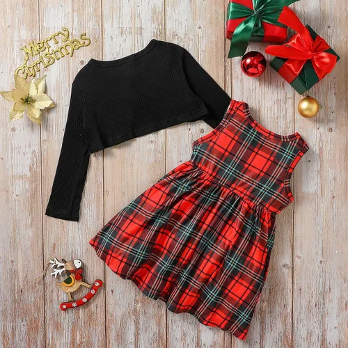 Vista 2 de YWFSHOP Vestido de Navidad para niñas pequeñas y bolero con estampado lindo y cárdigan de punto, 2 piezas, vestido de fiesta de Papá Noel, 1-6 años