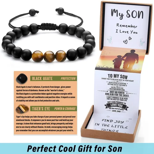 Vista 13 de Pulsera de cristal natural para adolescentes, niños, hombres, caja de regalo extraíble especialmente para hijo, nieto, papá, amor en cumpleaños