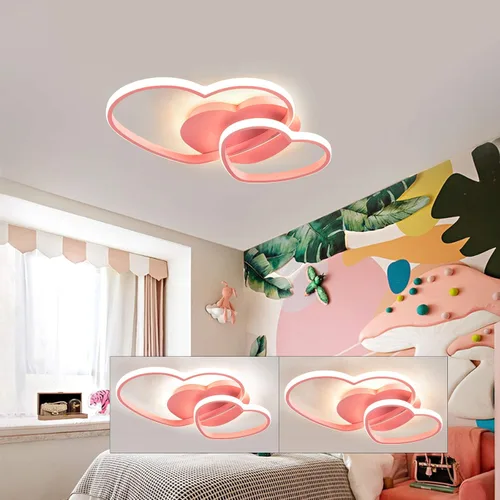 Vista 4 de YIYIBYUS Morden - Lámpara LED de techo con forma de corazón para dormitorio, lámpara acrílica con control remoto, lámpara de techo de dibujos