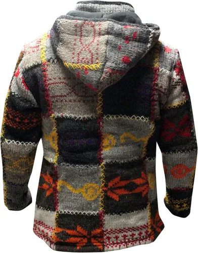 Vista 7 de Shopoholic Fashion Chaqueta de invierno para hombre, diseño de retazos, cuello alto, estilo hippie bohemio, multicolor