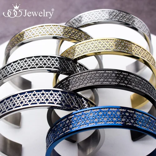 Vista 4 de 555Jewelry Exclusiva pulsera de acero inoxidable con diseño de estrella de David para hombre