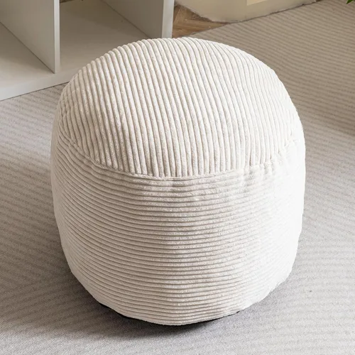 Vista 6 de HIGOGOGO Puf Otomán Redondo Relleno, Pufs de Pana con Relleno de Trozos de Espuma, Puf Peludo y Esponjoso Reposapiés Otomán de Almacenamiento, 20 X