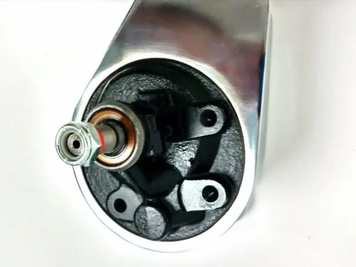 Vista 4 de Pirate Mfg Bomba de dirección asistida con polea de doble ranura, estilo Saginaw cromado, compatible con Chevy BBC SBC
