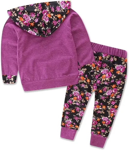 Vista 2 de Conjunto de sudadera con capucha floreada + calzas floreadas para niña de 6 meses a 3 años