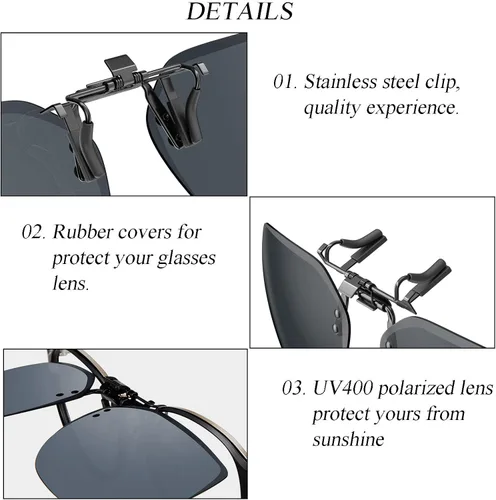 Vista 4 de Gafas de sol polarizadas extra grandes con clip, protección UV antirreflejos para gafas graduadas
