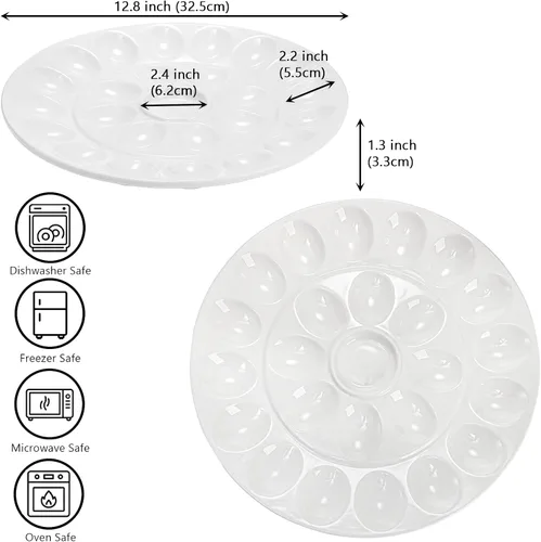 Vista 2 de Foraineam Bandeja de huevos de porcelana de 12.6 pulgadas, plato de huevo blanco con 25 compartimentos Dishwasher & Oven Safe, Easter Egg Holder