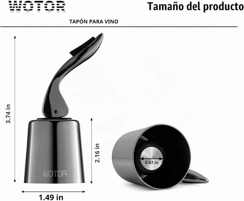 Vista 7 de WOTOR Tapones para botellas de vino de acero inoxidable con silicona Negro-2