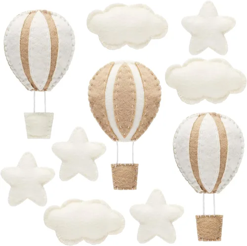 Vista 6 de Poen - 10 globos aerostáticos de fieltro para decoración de pared, nubes de estrellas para guardería, color azul Kids Room Wall Decorations