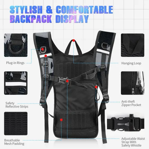 Vista 4 de Hydration Backpack, Festival Rave Hydration Pack, Water Backpack with 2L Hydration Bladder, Rave Backpack Hydration Pack Hydropack Hydro for Hiking