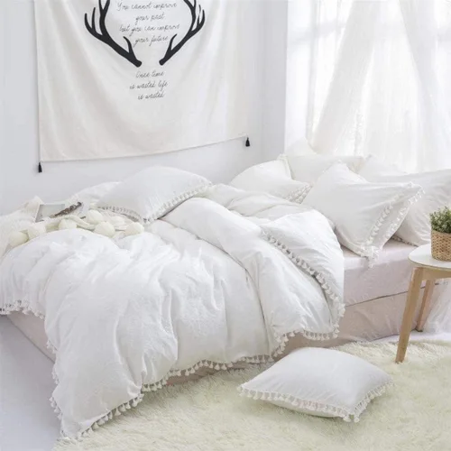 Vista 28 de Edredón hippie puro con borlas para dormitorio, manta bohemia con flecos indios, funda de edredón de algodón para mujer con fundas de almohada