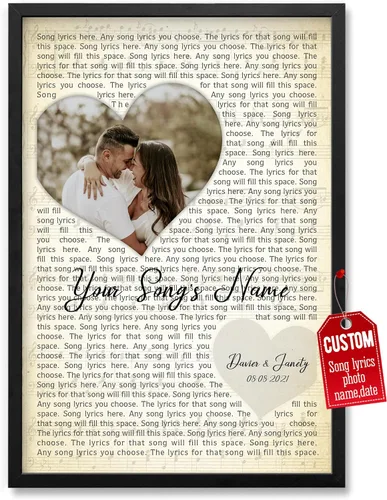 Vista 11 de H-DEWALL Póster personalizado de letras de canciones, regalo de boda único para parejas, personaliza con tus propias fotos, nombres y fecha, sin