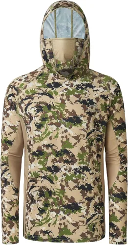 Vista 5 de BASSDASH UPF 50+ Camisas de caza para hombre con máscara de manga larga con capucha de camuflaje